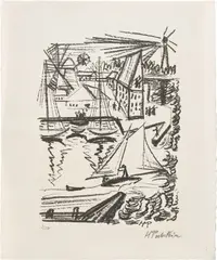 Max Pechstein, Hafen (auf Fehmarn) (Harbor (On Fehmarn)) (K. L 365), 1920, Lithograph, on laid paper, with full margins