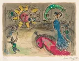 Marc Chagall, Soleil au cheval rouge (Sun on Red Horse) (M. 945, see C. bks 110), 1977, Lithograph in colors, on Arches paper, with full margins