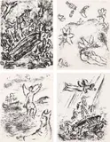 Marc Chagall, The Tempest (M. 846-895, C. bks 97), 1975, The complete set of 50 lithographs, on Arches paper, with full margins and the full sheets, with justification, title page and accompanying text by William Shakespeare, all loose (as issued), with the original paper wrappers, all contained in the original gilt-lettered portfolio box, accompanied by the original cardboard box with label