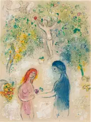 Frontispiece, from Daphnis et Chloé (M. 308, see C. bks 46) by Marc Chagall, 1960, Lithograph in colors, on Arches paper, the full sheet, sold Apr 2024