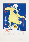 Le Dernier venue de la dernière planète, from La Conquête du cosmos (Latecomer from the Last Planet, from The Conquest of the Cosmos) (M. & L. 641) by Salvador Dalí, 1974, Etching and lithograph in colors with embossing, on Arches paper, with full margins, sold Apr 2024