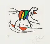 Joan Miró, El Sobreviviente vista a los pájaros (The Survivor Visits the Birds): one plate (D. 561, see C. bks 157), 1972, Etching and aquatint in colors, on Arches paper, with full margins