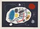 Le Lézard aux plumes d'or (The Lizard with Golden Feathers): plate 4 (M. 800, see C. bks 148) by Joan Miró, 1971, Lithograph in colors, on Rives BFK paper, with full margins, sold Apr 2024