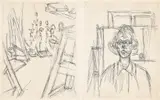 Alberto Giacometti, Studio with Annette, from La Double Vue (The Double View) (L. 177), 1964, Two etchings, on one sheet of wove paper laid to cardboard folder (as issued), with full margins
