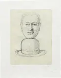 René Magritte, Untitled (Homme au chapeau melon), from Le Lien de paille (The Man with a Bowler Hat, from The Straw Link): plate 4 (K. & B. 19), 1968, Etching and aquatint in black and ochre, on Japan paper, with full margins