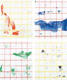 Matt Connors, Gate(s), 2014, Four screenprints with hand-coloring, on wove paper, the full sheets, each with the original accompanying vinyl record Phasing Out/Happy Burnout by Phillip Sollmann, contained in the wove paper record covers