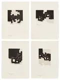 Eduardo Chillida, Charles Racine: Le Sujet est la clairière de son corps (Charles Racine: The Subject is the Clearing of His Body) (K. 75007-75011), 1975, The compete deluxe set of five aquatints (one used on the cover), on Auvergne Moulin Richard de Bas paper, with full margins, folded (as issued), with text by Charles Racine in French and justification, with the additional set of four signed and numbered aquatints, all loose (as issued), all contained in the original paper folio, black binding cover and tan slipcase