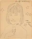 Happy Birthday to You from Me by Andy Warhol, 1954, Unique ballpoint pen drawing, on thin wove paper, sold Apr 2024