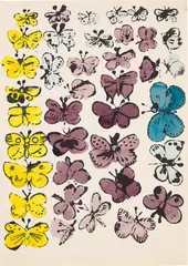 Happy Butterfly Day by Andy Warhol, c. 1955, Offset lithograph with extensive hand-coloring in watercolor, on wove paper, with margins, framed, sold Apr 2024