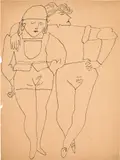 Andy Warhol, Two Standing Figures, c. 1955, Unique black ink drawing, on wove paper