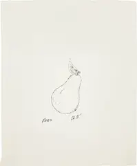 Pear by Andy Warhol, c. 1957, Unique blotted ink line drawing, on wove paper, sold Apr 2024