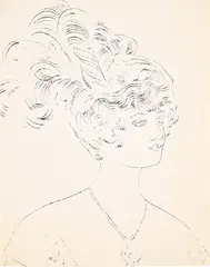 Female Head by Andy Warhol, c. 1957, Unique blotted ink line drawing, on wove paper, sold Apr 2024