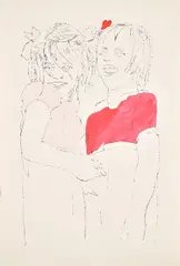Two Girls Laughing by Andy Warhol, 1954, Offset lithograph with hand-coloring, on wove paper, with full margins, sold Apr 2024
