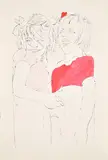Andy Warhol, Two Girls Laughing, 1954, Offset lithograph with hand-coloring, on wove paper, with full margins