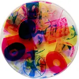 Robert Rauschenberg, Passport, from Ten from Leo Castelli (F. 39), 1967, Screenprint in colors, on three Plexiglas discs, assembled in a rotating multiple (as issued)