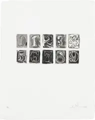 0 – 9 (U.L.A.E. 155) by Jasper Johns, 1975, Etching and aquatint, on Barcham Green paper watermarked J Johns , with full margins, sold Apr 2024
