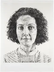 Emily/Fingerprint/Silk Collé by Chuck Close, 1986, Monumental etching with silk collé, on Arches paper, with full margins, sold Apr 2024