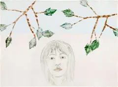 Kiki Smith, Moment B, 2006, Monotype with lithograph and hand-coloring in watercolor, gouache, stencil, graphite and pressed leaves, on Crisbrook paper, the full sheet