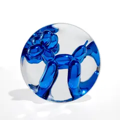 Balloon Dog (Blue) by Jeff Koons, 2002, Porcelain multiple painted in chrome, contained in the original Styrofoam-lined presentation box with silver printed sig, offered Apr 2024