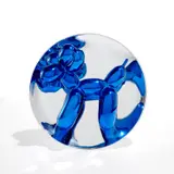 Jeff Koons, Balloon Dog (Blue), 2002, Porcelain multiple painted in chrome, contained in the original Styrofoam-lined presentation box with silver printed signature and original plastic stand