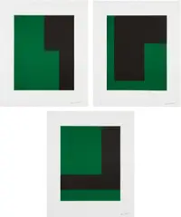 Carmen Herrera, Verde y Negro (Green and Black), 2017, The complete set of three lithographs in colors, on Rives BFK paper, with full margins