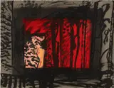 Howard Hodgkin, Blood (H. 69), 1982-85, Lithograph with hand-coloring in watercolor and gouache, on Arches paper, the full sheet