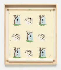 Robert Gober, Hanging Man/Sleeping Man, 1989, Screenprint in colors, on wallpaper (presumably a full roll), the full sheet