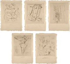 Yeschen-Nochen-Vielleichtchen by Martin Kippenberger, 1991, The complete set of five etchings with pencil additions, on handmade Nepali paper, with full margins, with justification, sold Jun 2024