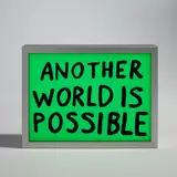 Sam Durant, Another World Is Possible, 2022, Screenprint in colors on translucent film with lightbox, contained in the original foam-lined wooden box