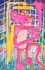 Katherine Bernhardt, Shower Power, 2023, Unique lithograph in colors, on Somerset Tub Sized paper, the full sheet