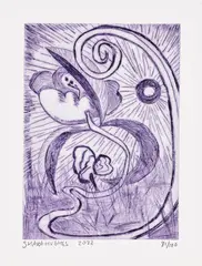 Shara Hughes, Night Opening, 2022, Etching in violet, on Rives BFK paper, with full margins