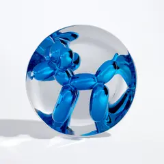 Balloon Dog (Blue) by Jeff Koons, 2002, Porcelain multiple painted in chrome, contained in the original Styrofoam-lined presentation box with blue printed signa, sold Sep 2024