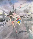 Aya Takano, A Night Walk - A Pink Moon Emerged, 2005, Offset lithograph in colors, on wove paper, with full margins