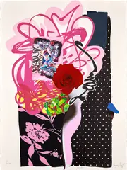 Shinique Smith, Red Rose, 2008, Screenprint and archival inkjet print in colors with collage, on Rives BFK paper, the full sheet