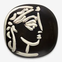 Profil de Jacqueline (Jacqueline's Profile) (A.R. 385) by Pablo Picasso, 1956, White earthenware plaque painted in black with partial brushed glaze; ceramic, Madoura edition, sold Sep 2024