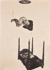 Big Bad Bed by Diane Victor, 1997, Etching and aquatint with embossing, on Somerset paper, the full sheet, sold Sep 2024