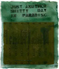 Ashley Bickerton, Just Another Shitty Day in Paradise, from Mettlesome & Meddlesome, 1993, Fiberglass and sandpaper multiple, with spray painted stencil