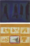 Karen Cunningham, Businessmen, from Commuter Series; and Asser Levy Pool, from Public Pool Series #4, 1997 & 2001, Two carborundum monoprints in colors, on Somerset and Magnani Pescia papers respectively, the full sheets