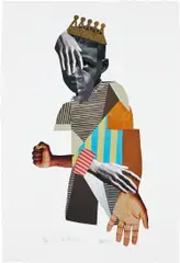 Deborah Roberts, The Front Lines, 2018, Pigment print in colors with glitter screenprinted element, on Hahnemühle Photo Rag paper, with full margins