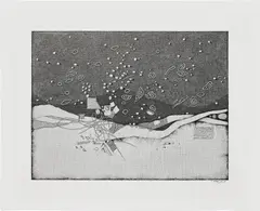 Jacob El Hanani, Untitled, circa 1971, Black ink drawing, on gessoed canvas