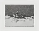 Jacob El Hanani, Untitled, circa 1971, Black ink drawing, on gessoed canvas