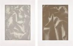 Tauba Auerbach, Plate Distortion II; and Plate Distortion III, 2011, Two aquatints in colors, on Kozo Chine collé to Revere paper, with full margins