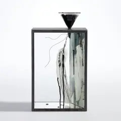 Swan Ladder (P. 40/41) by Rebecca Horn, 1994, Multiple comprising swan's feather in metal-frame glass box, with glass funnel, black ink and mirror, contained in the o, sold Sep 2024