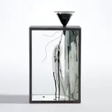 Rebecca Horn, Swan Ladder (P. 40/41), 1994, Multiple comprising swan's feather in metal-frame glass box, with glass funnel, black ink and mirror, contained in the original Styrofoam-lined wooden box