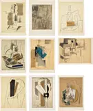 Pablo Picasso, Papiers Collés 1910-1914 (see Bl. 1231, see C. bks 137), 1966, Portfolio of nine lithographic reproductions in colors, on Rives BFK paper, with full margins, with title page, table of contents and justification, with text in French by Jean Cassou, all loose (as issued), all contained in the original percale-covered boards, with brown cloth corners and spine