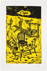 Angel Otero, Fish Rain, 2021, Screenprint in colors, on Somerset Satin paper, with full margins