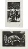 Sue Coe, Thank You America (Anita Hill); and Those with Guns Eat First: plate 19, from The Tragedy of War, 1992 and 2000, Two etchings, on Rives BFK and wove papers, with full margins