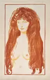 Edvard Munch, Woman with Red Hair and Green Eyes, The Sin (Die Sünde) (S. 142, W. 198), 1902, Lithograph in yellow, red and green (blue applied over yellow creating green in the eyes) from two stones, on tissue-thin paper, with large margins