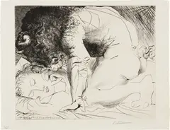 Pablo Picasso, Minotaure caressant une dormeuse (Minotaur Caressing a Sleeping Woman), plate 93 from La Suite Vollard (Bl. 201, Ba. 369), 1933, Drypoint, on Montval laid paper watermark 'Vollard', a fine impression with rich burr, with full margins
