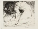 Pablo Picasso, Minotaure caressant une dormeuse (Minotaur Caressing a Sleeping Woman), plate 93 from La Suite Vollard (Bl. 201, Ba. 369), 1933, Drypoint, on Montval laid paper watermark 'Vollard', a fine impression with rich burr, with full margins